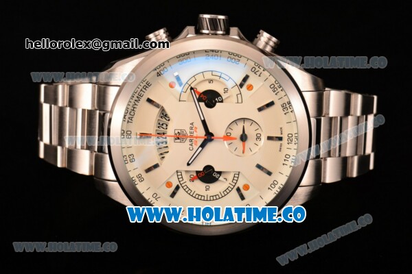 Tag Heuer Grand Carrera SLR Chrono Miyota Quartz Full Steel with White Dial and Stick Markers - Click Image to Close